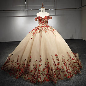 Jancember 6662 Vintage Red Beautiful Bling Flower Quinceanera Evening Prom Dresses