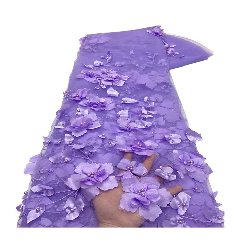 New Style 3d Flora Tissu De Dentelle De Broderie Luxury Africa Beaded Flower Lace Custom Woman Wedding Party Fabric for Decor