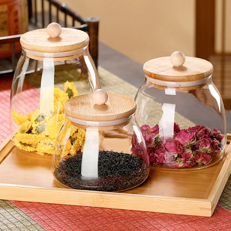 Tableware High Borosilicate Glass Candy Glass Jar Kitchen Grain Sealed Glass Food Storage Container With Airtight Bamboo Lid