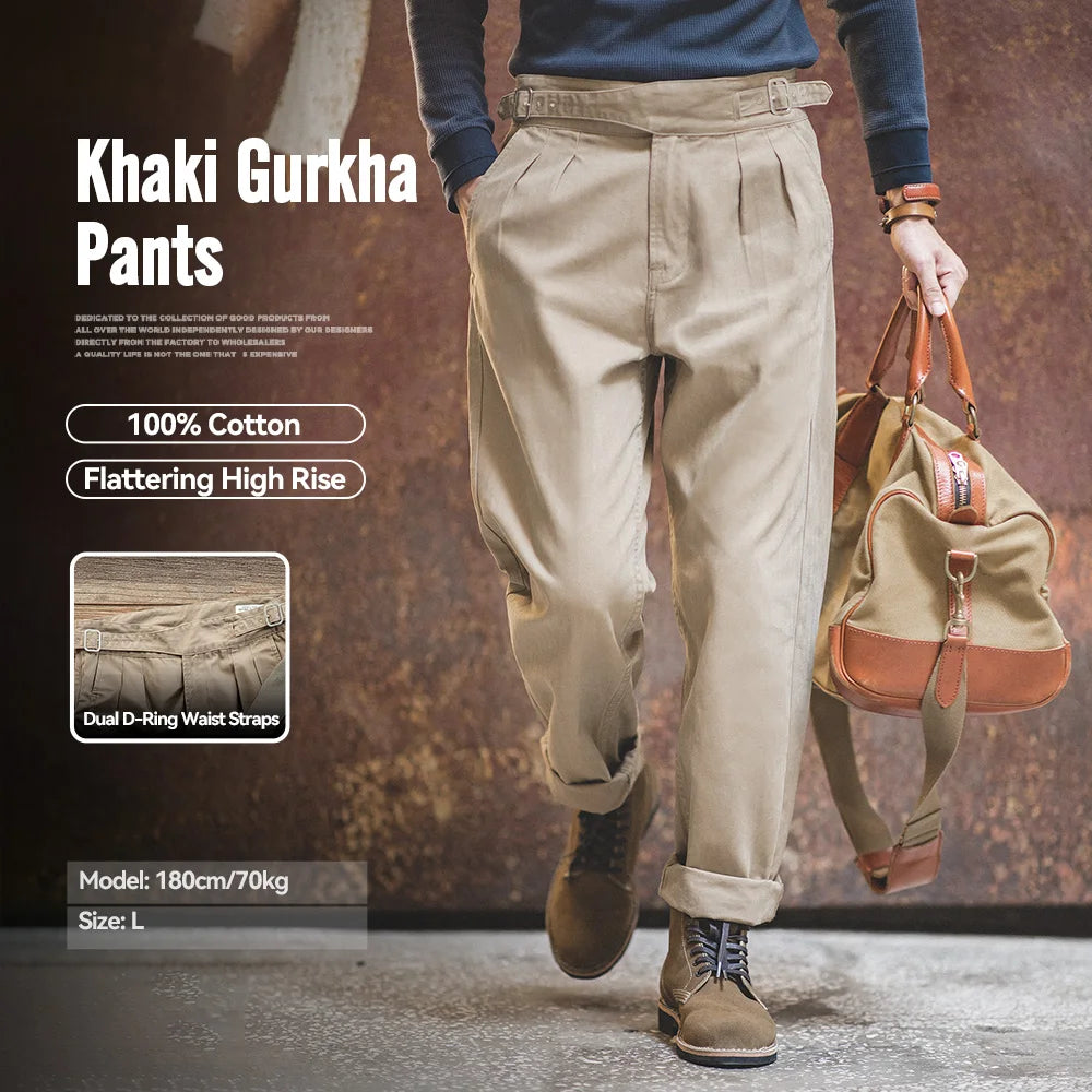 Casual Pants Maden Men Casual Bottoms Retro Workwear Gurkha Pants Straight High-Waisted Cotton Office Dress Pantalons Fall RTS