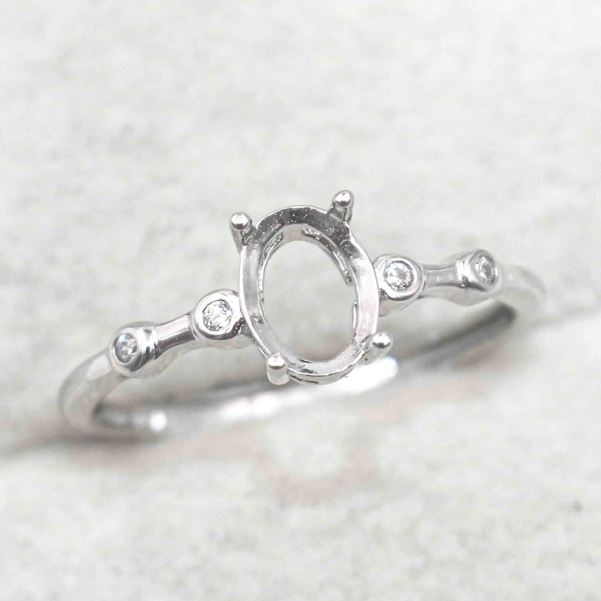 Sterling Silver 5*7mm Semi Mount Ring Frame Empty Blank Support Claw Setting S925 Base Holder Without Center Stone for DIY Inlay