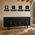 Modern Black Wood Sideboard Cabinet 3-Door Abstract Face Relief Buffet Storage Cupboard Tapered Legs Dining Room Living Room MegaBDM