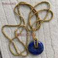 NM34985 Bohemian Lapis Lazuli Donut Pendant Gold Hematite Beads Necklace with Tiny Chain for Wedding Ball-Shaped Pattern