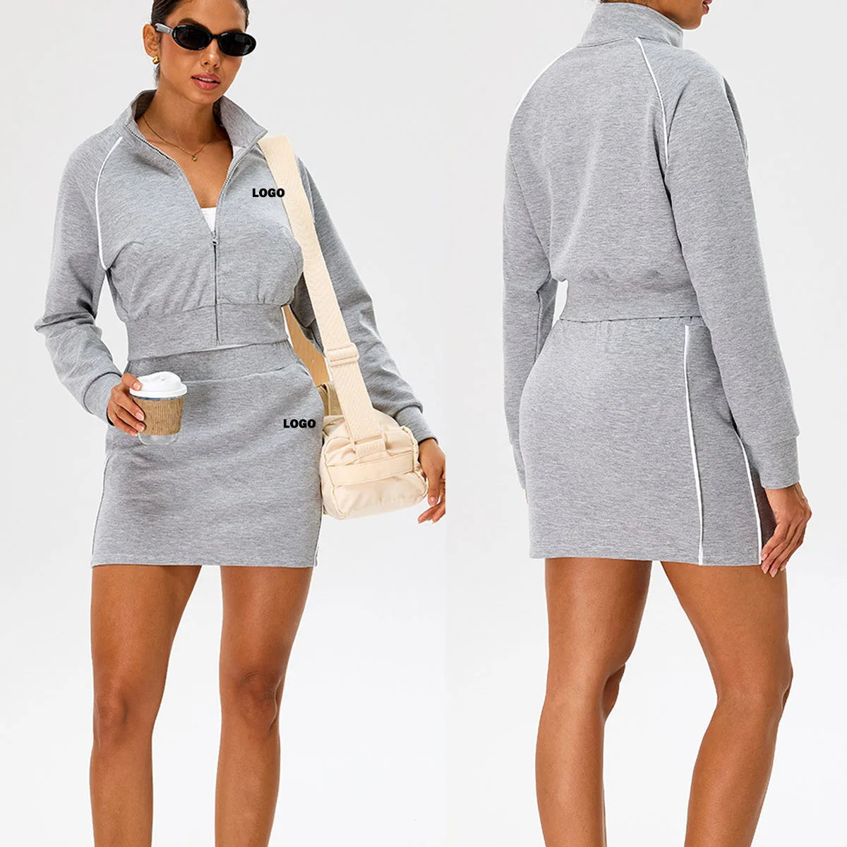 Custom Ladies Women's Two 2 Piece Sets Solid Jacket Top Skirt Suit Dress Set Women Clothing Two Piece Skirt Set Women Tracksuit