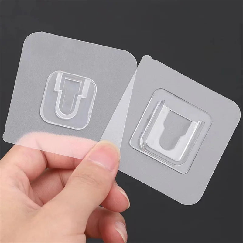 Stainless Steel Waterproof Removable Double-Sided Adhesive Plastic Solid Transparent Wall-Mounted Sticky Hanging Hook Bathroom