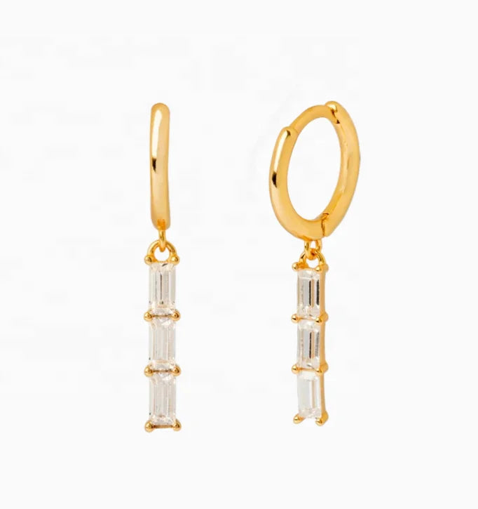 LOZRUNVE Gold Jewelry Custom Wholesale 925 Sterling Silver Colored Baguette Bar Drop Huggie Earring