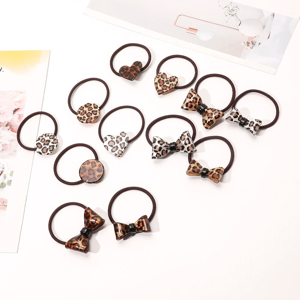 2022 Summer Girls Elastic Hair Bands Soft Plastic with Leopard Decoration Sweet Style