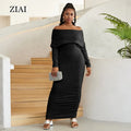 Women's Dress Knit Oversized Boat Neck Gathered Maxi Dress