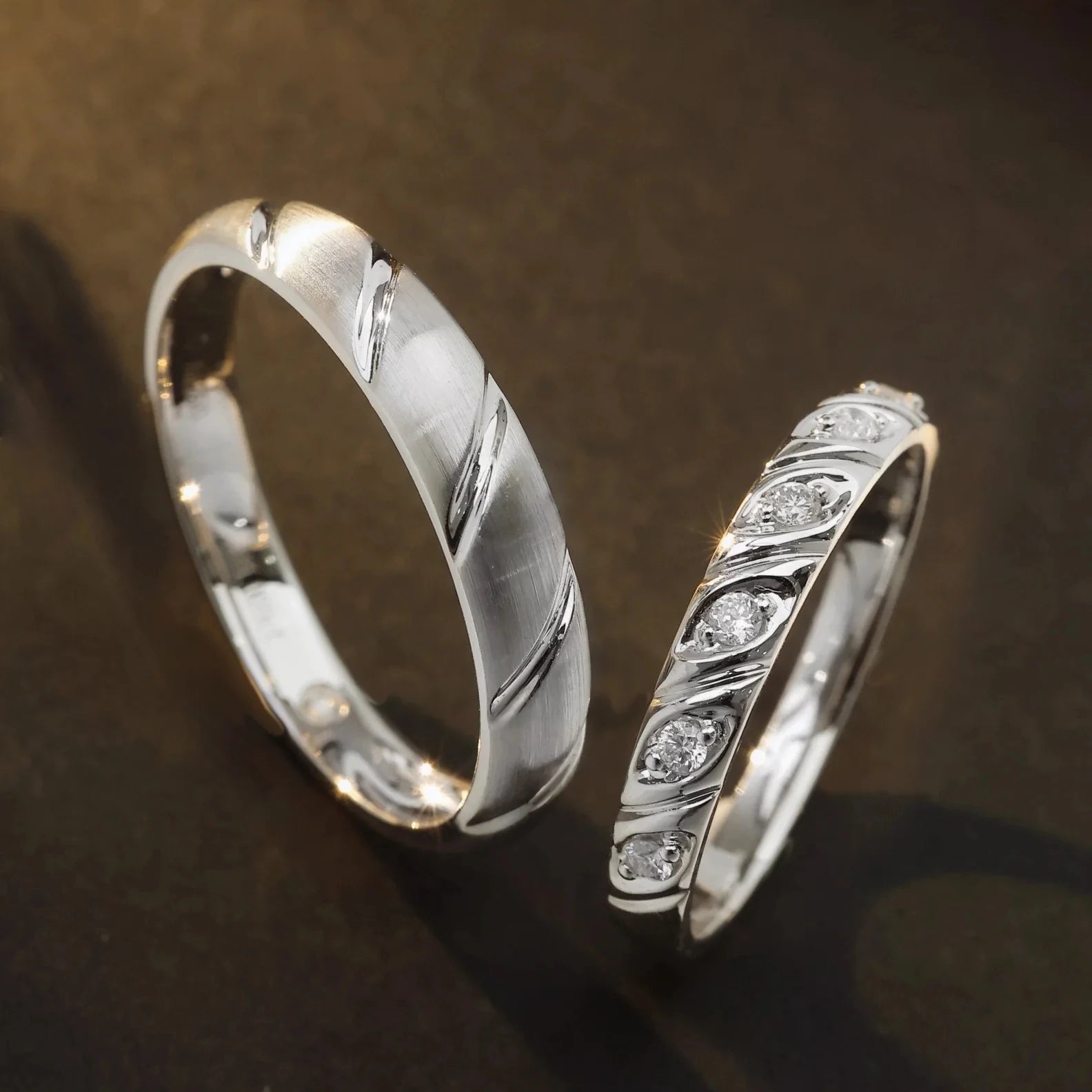 H&F Gold 3 Pieces Wedding Ring Set for Couples AU750 AU585 AU417 Real Diamond Custom Wedding Rings All Types for Couples
