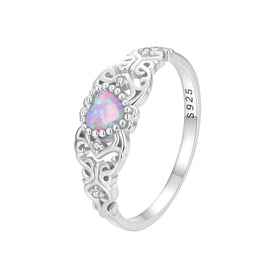 925 Sterling Silver Romantic Pink Opal Ring Zircon Plating Rings for Women Fine Jewelry Anniversary Birthday Gifts BSR512