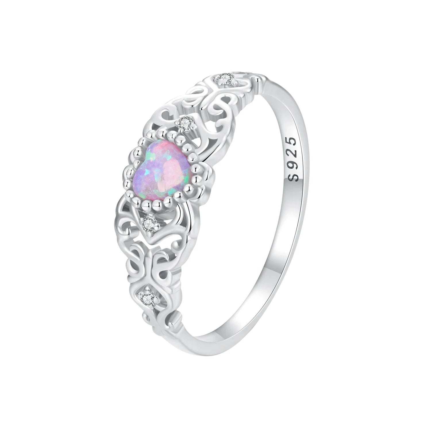 925 Sterling Silver Romantic Pink Opal Ring Zircon Plating Rings for Women Fine Jewelry Anniversary Birthday Gifts BSR512