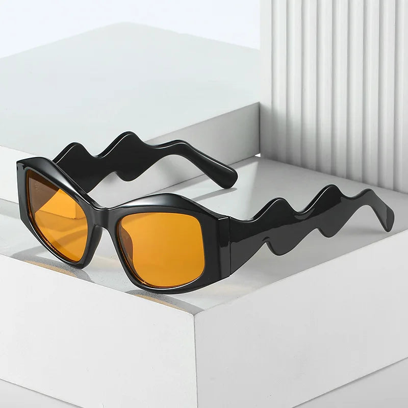 0197 2023 New Black Yellow Irregular Luxury Vintage Sunglasses Personality Wave Legs Glasses Fashion Sunglasses Female