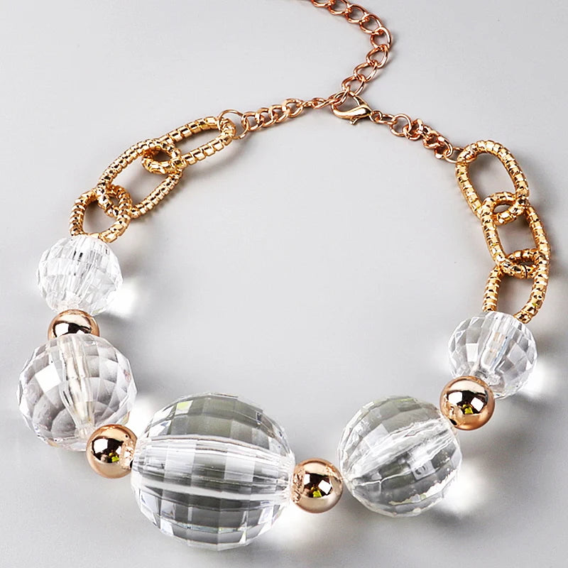 2024 New Fashion Clear Crystal Ball Gold Ccb Silver Color Exaggerated Glamour Crystal Ball Necklace for Women