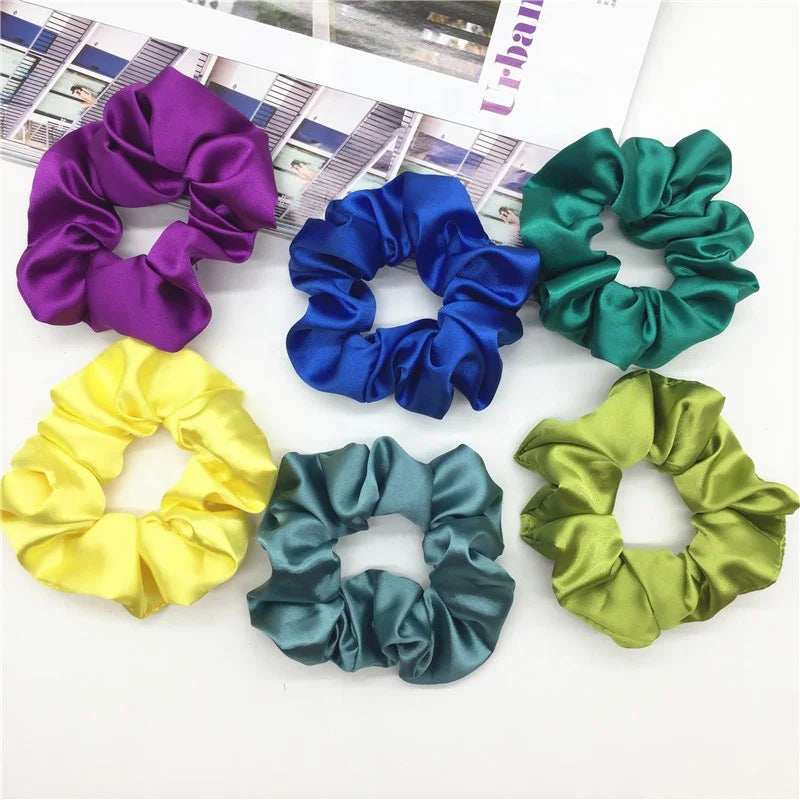 Custom Color Women Fashion Imitated Silk Ponytail Holder Hair Tie Spring Candy Color Satin Hair Scrunchies