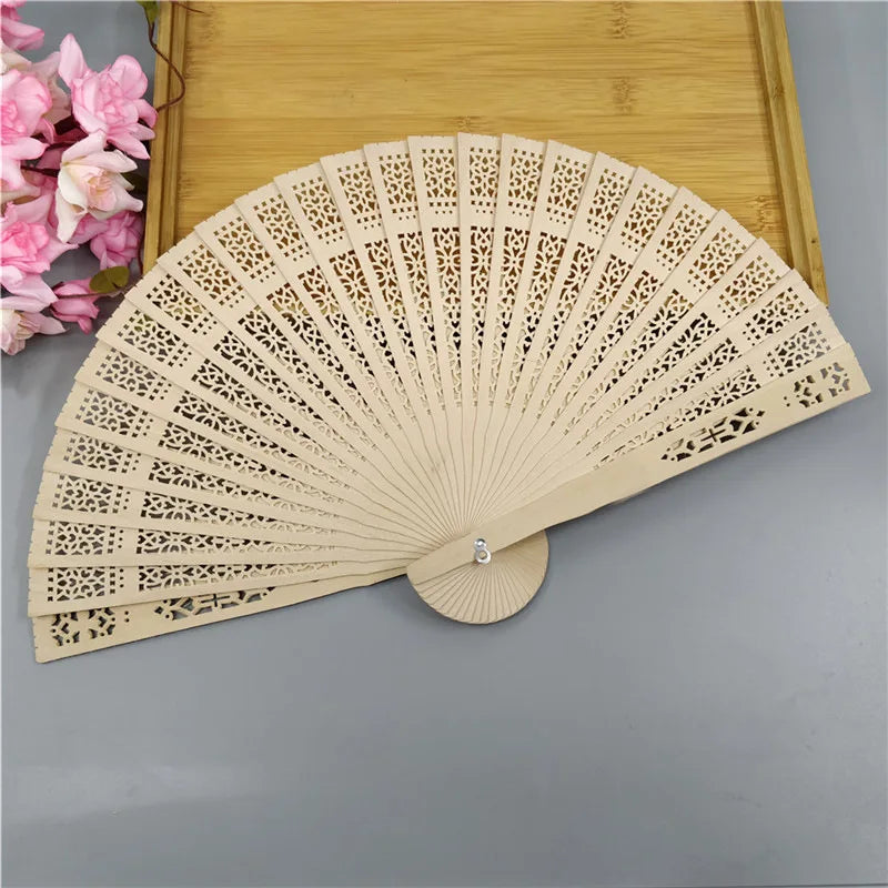 Custom Logo Handheld Fans Vintage Birthday Gift Foldable Wooden Hand Fan for Wedding Party Decoration