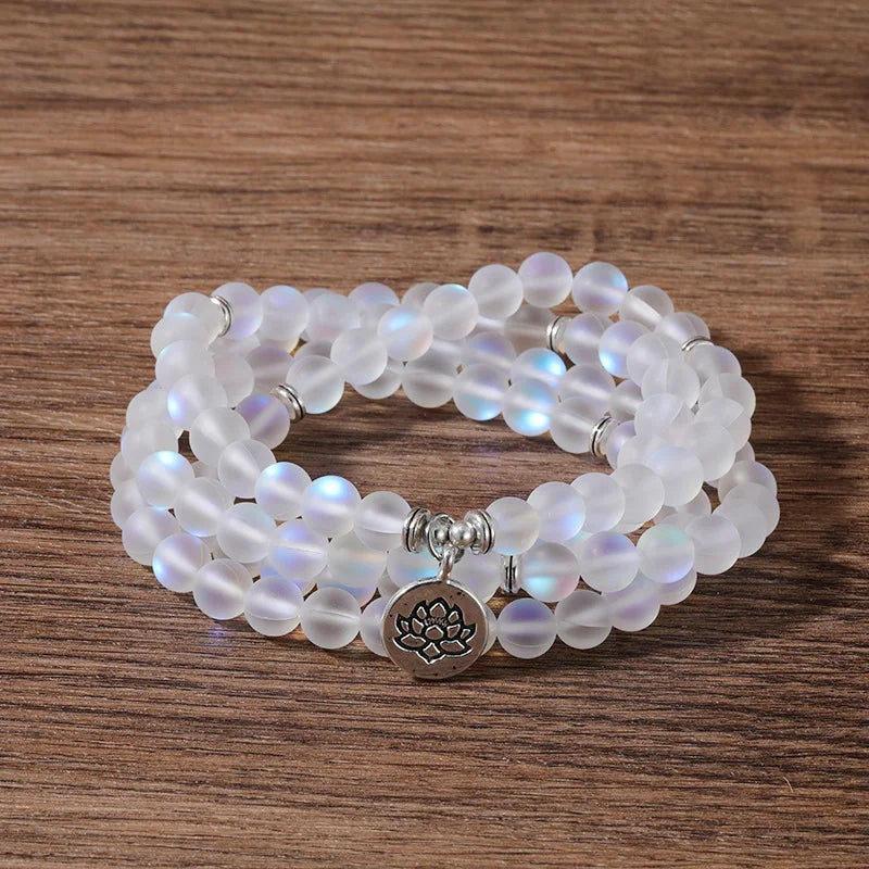 108 Mala Beads Aqua Aura Healing Necklace/Bracelet Mermaid Glass Beads Meditation Spiritual Mala Prayer Bead Necklace for Women