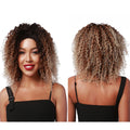 Curly Bob Lace Part Synthetic Wigs Ombre Brown for White Black Women Daily Hair High Density Heat Resistant Wig