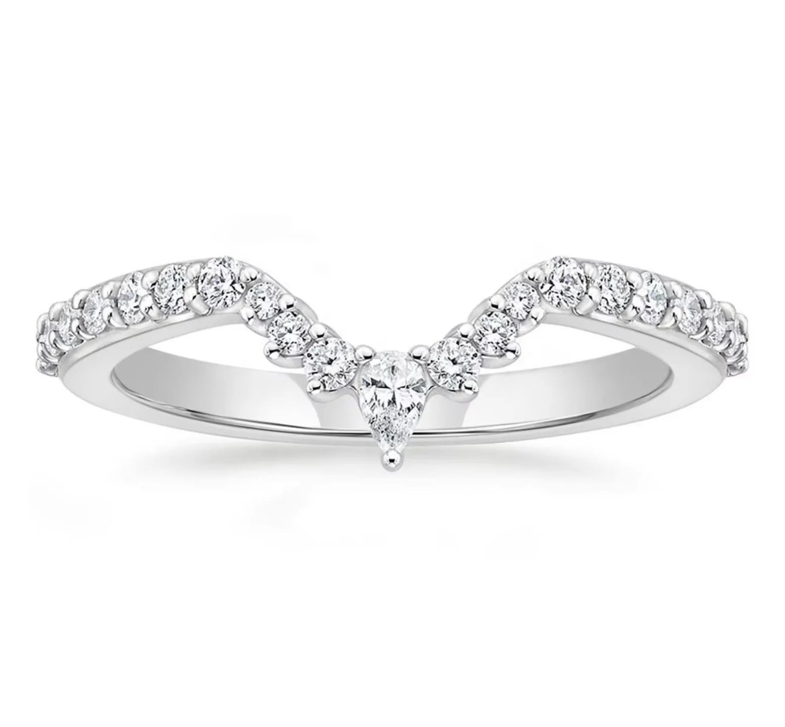 OAHLAN Hot Sale Pear & Round Cut Cubic Zirconia Half Eternity Band V Shape CZ Stacking Engagement Wedding Copper Ring for Women