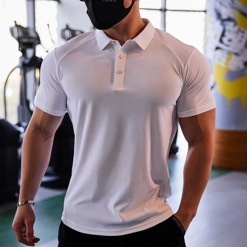 Uniform Polo Shirt Soft Elastic Tight Slim Polo Workout Fitness Compressed Men Polo Shirt