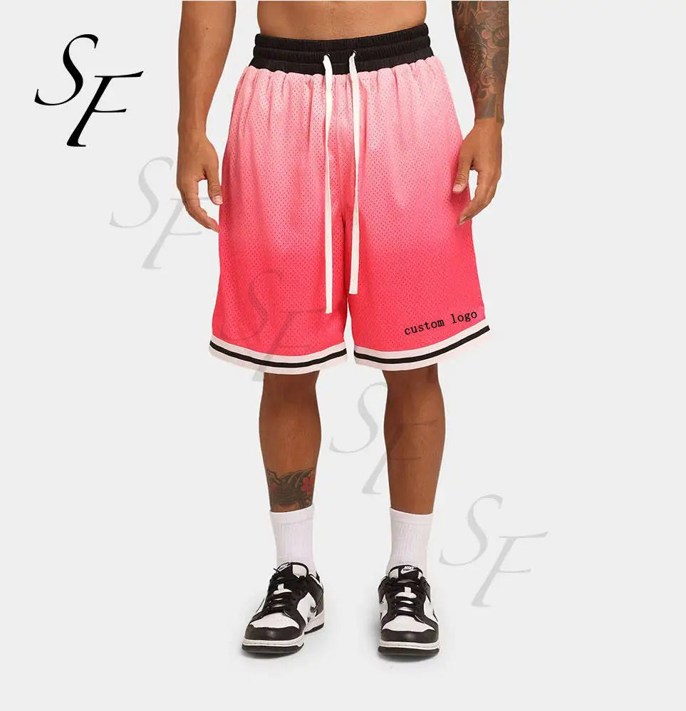 Custom High Quality Essential Shorts Logo 100% Polyester Men Blank Gradient Mesh Shorts Basketball Baseball Cargo Shorts for Men