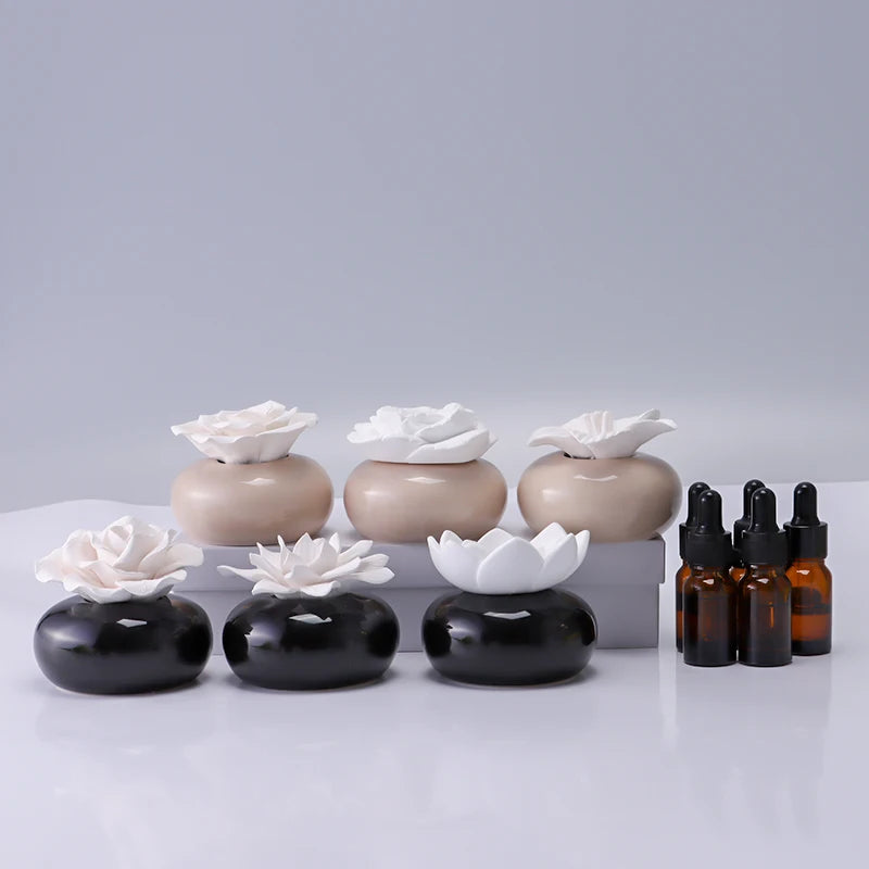 Custom Cross-border Ceramic Flower Diffuser Set Hand-pinch Aromatherapy Ceramic Flower Rose Lotus  Aromatherapy Decoration