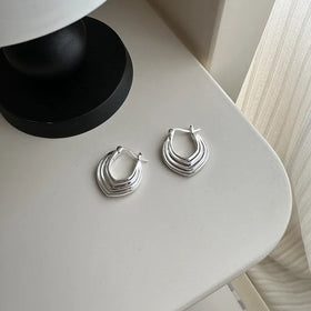 New Arrival Fine Jewelry Earring 925 Sterling Silver Geometric Line Texture Hoop Earrings