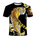 New Chinese Pattern 3D Printing Personalized Tiger T-shirt Casual and Versatile Men's Round Neck T-shirt Tops