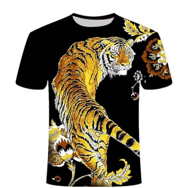 New Chinese Pattern 3D Printing Personalized Tiger T-shirt Casual and Versatile Men's Round Neck T-shirt Tops