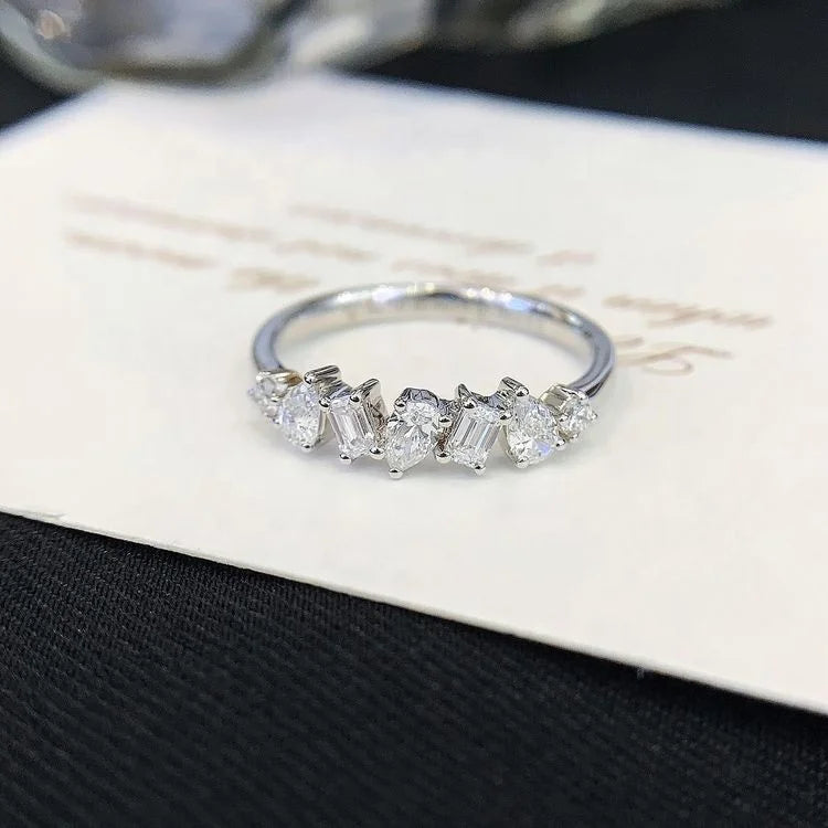 Ruyi New Design Wedding Set PT950 Engagement Band and Pinky Ring with Emerald Cut Round Diamond for Women Gift
