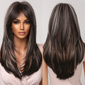 Factory Outlet Synthetic Long Straight Wig for Black Women Mixed Black Blonde Brown Wigs with Bangs Heat Resistant Afro Hair