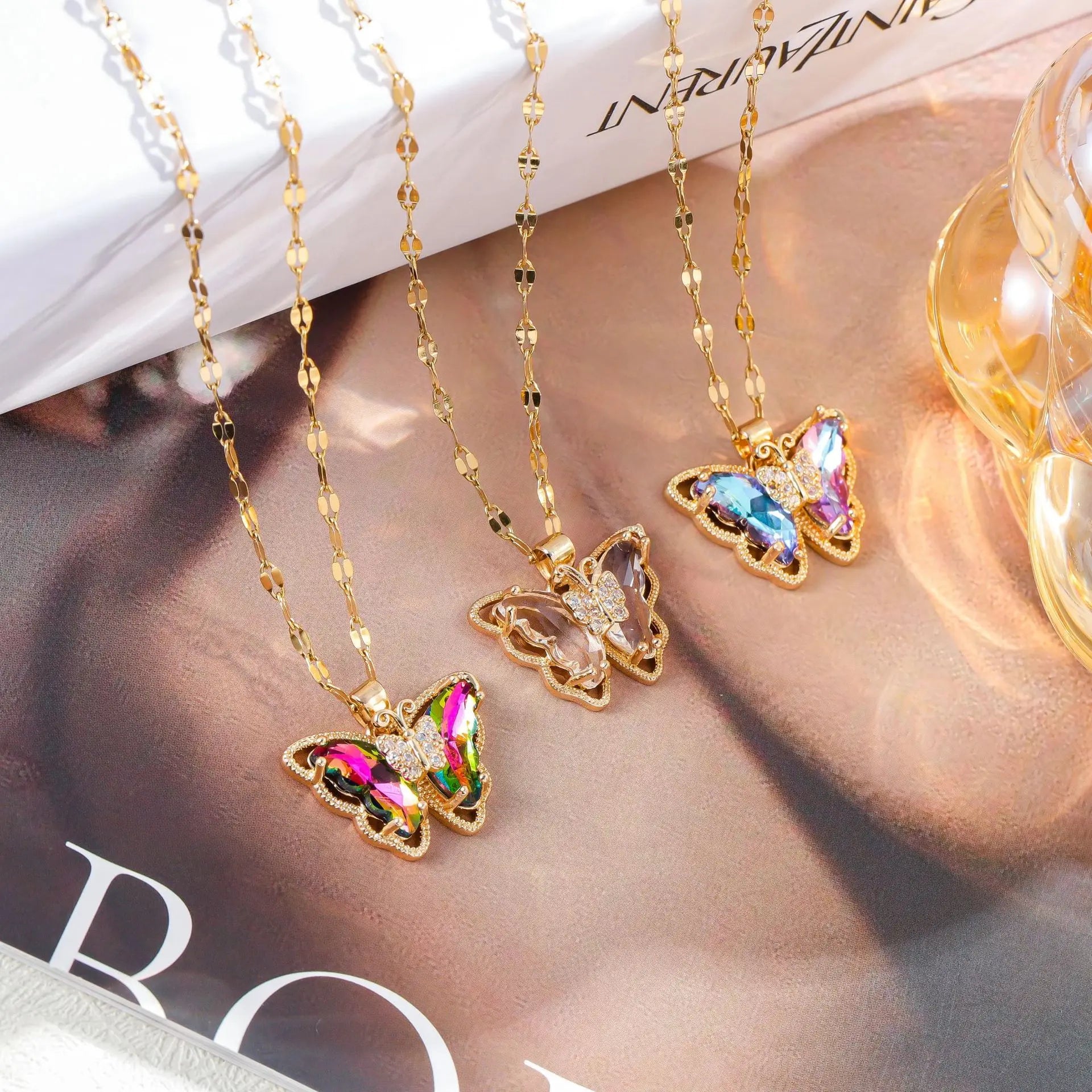 Minimalist Butterfly Jewelry Gift for Her Gold Butterfly Necklace Dainty Butterfly Crystal Pendant Necklace