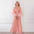 Women Designer Long Robe Smooth Champagne Lightweight Feather Night Dresses Elegant Kimono Sleepwear Luxury Silk Elastic Waist