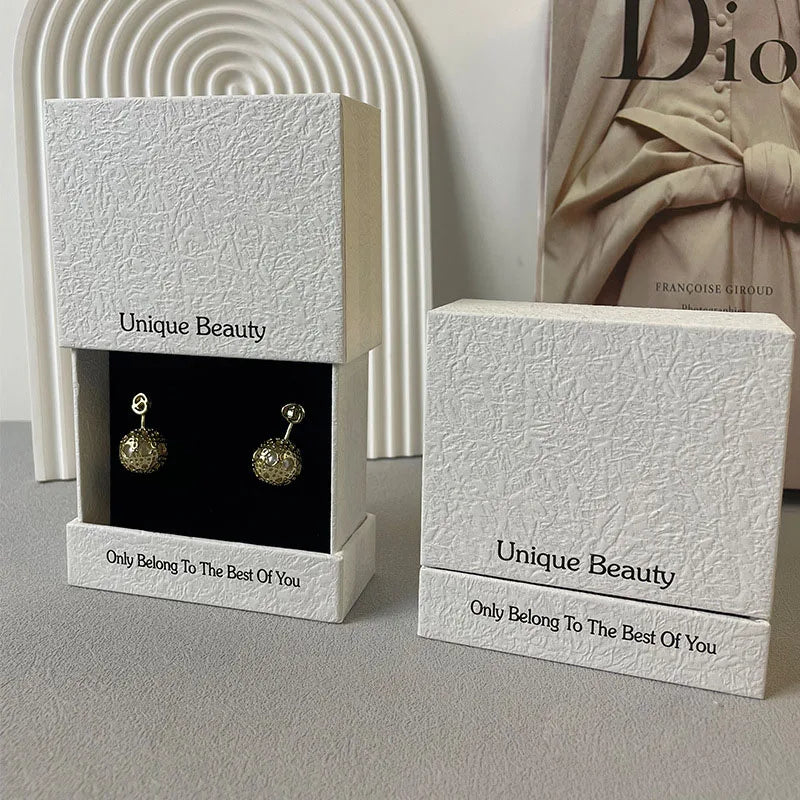 Low MOQ Custom White Gray Orange Velvet Stud Earrings Gift Box Paper Jewelry Drawer Box for Earring Display with Sponge Lining