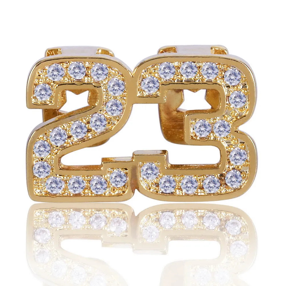 Custom Grillz Body Jewelry Hiphop Gold Plated Teeth Number 23 Iced Out Cubic Zircon Top & Bottom Fashion Anniversary Gift Grillz