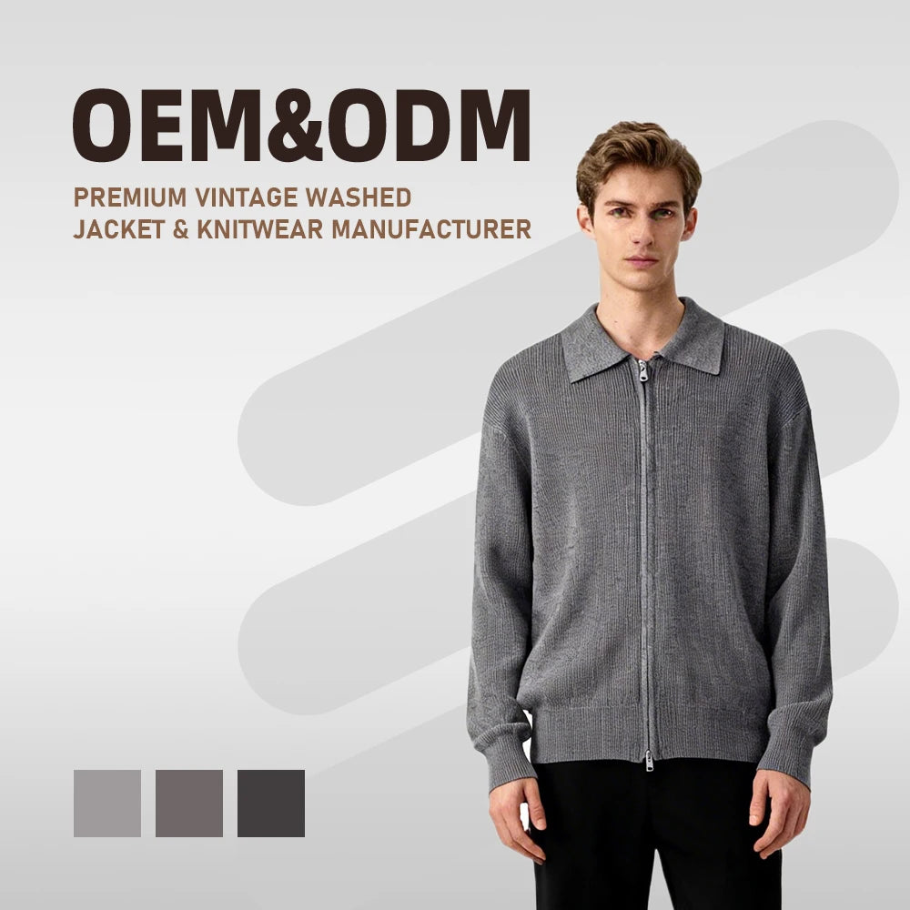 Autumn Winter Korean Style Men's Cardigan Sweater Jacket Trendy Zipper Outerwear with Button Decoration OEM Supply