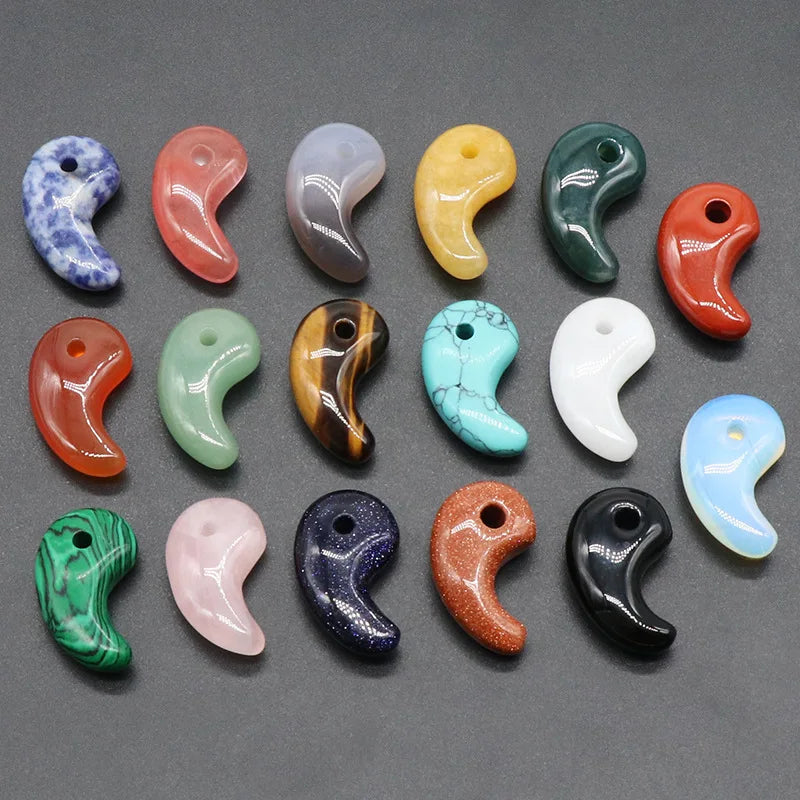 Wholesale Big Hole Natural Stone Crystal Agate Amethyst Rose Quartz Hook Magatama Shape Pendant for Necklace Accessories