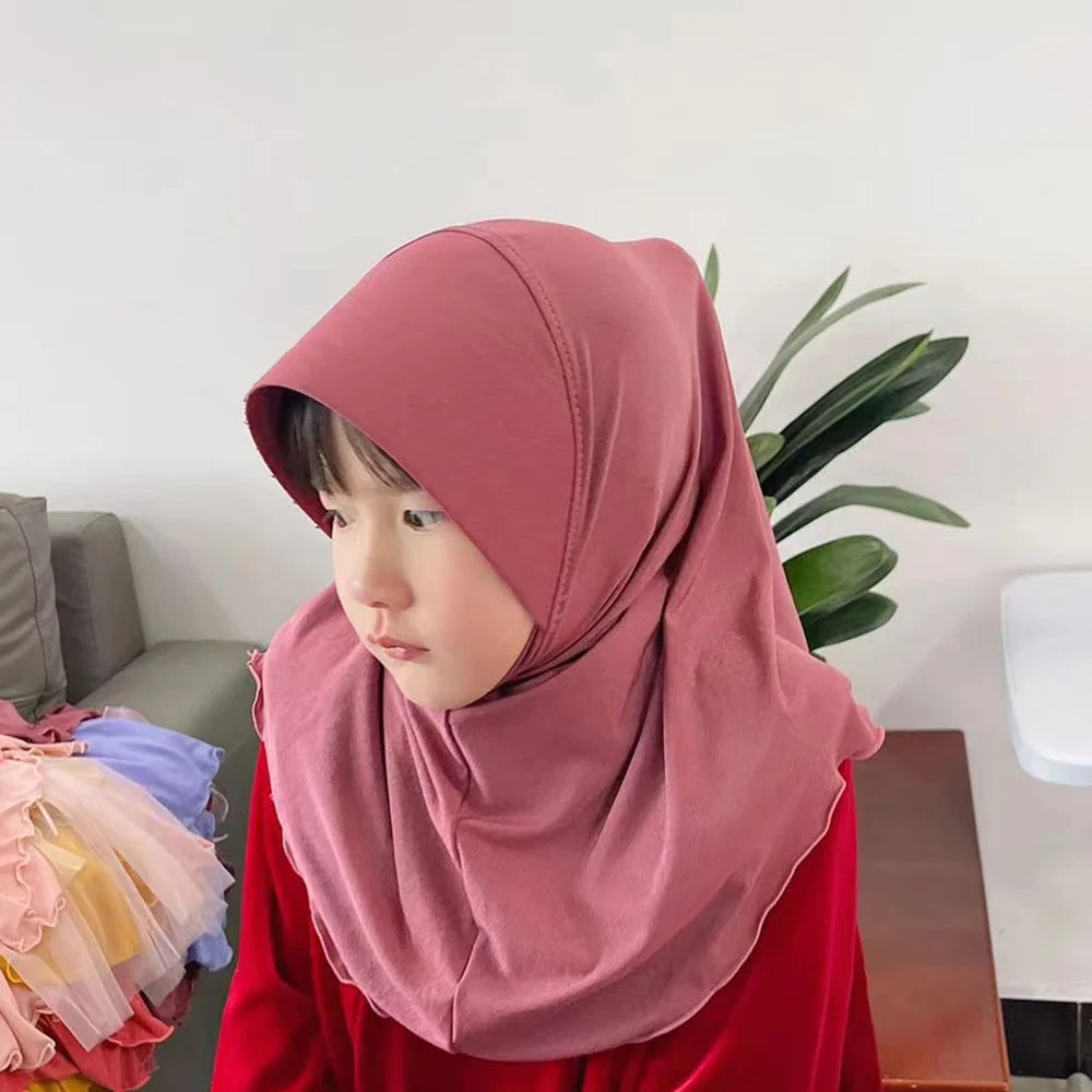 Wholesale High Quality 3-12 Years Old Plain Little Girl Hijab Scarf Bonnet Stretchy Sun Hat Muslim Children Instant Kids Hijab