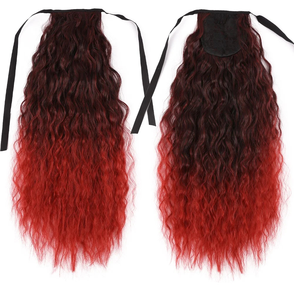Wholesale Natural Fluffy Corn Wavy Hair Piece Long Curly Synthetic Pony Tails Headpiece Extensions Ponytail for Girls