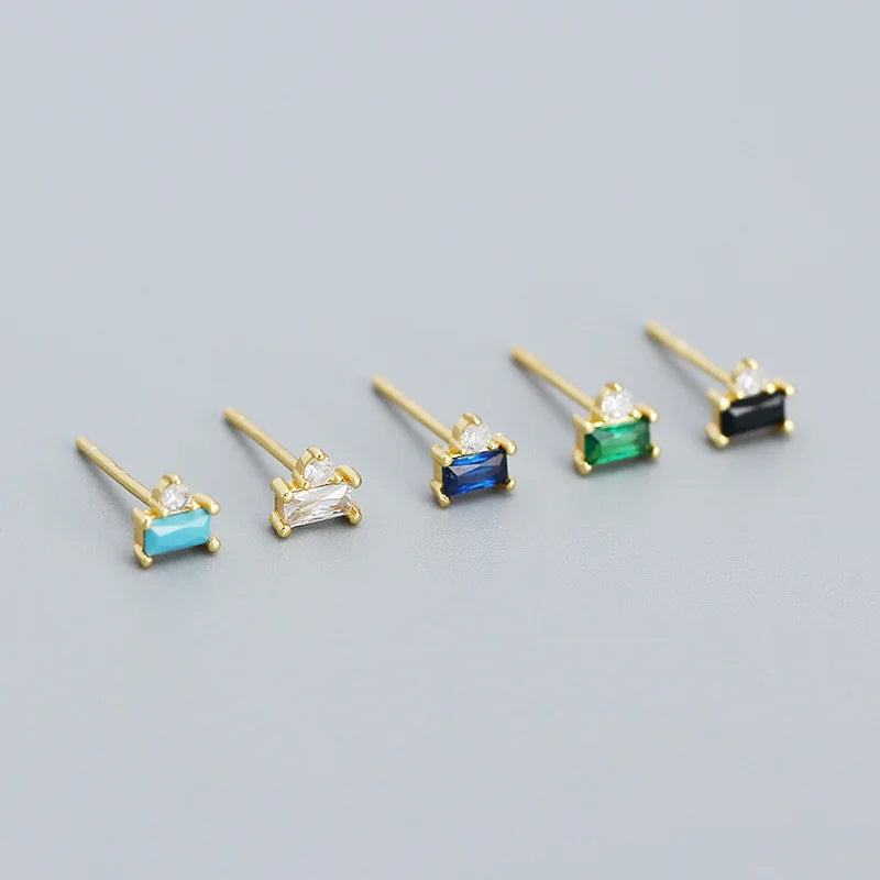 BS0522  925 Sterling Silver Earring Jewelry 18K Gold Square-Cut Zircon Earrings Studs