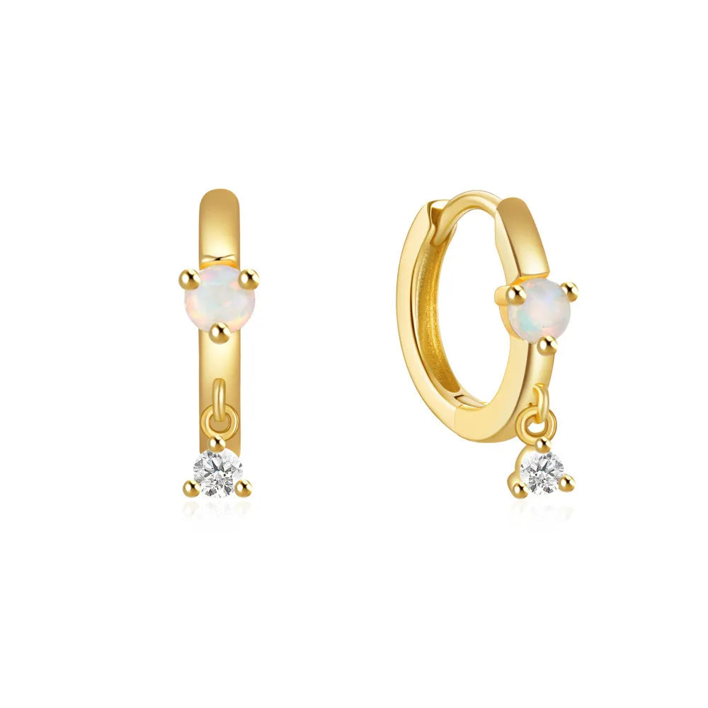 Fashion Earrings Jewelry 925 Sterling Silver Earrings Small Round Opal Dangle Diamond Zircon Gold Plated Hoop Earrings for Women
