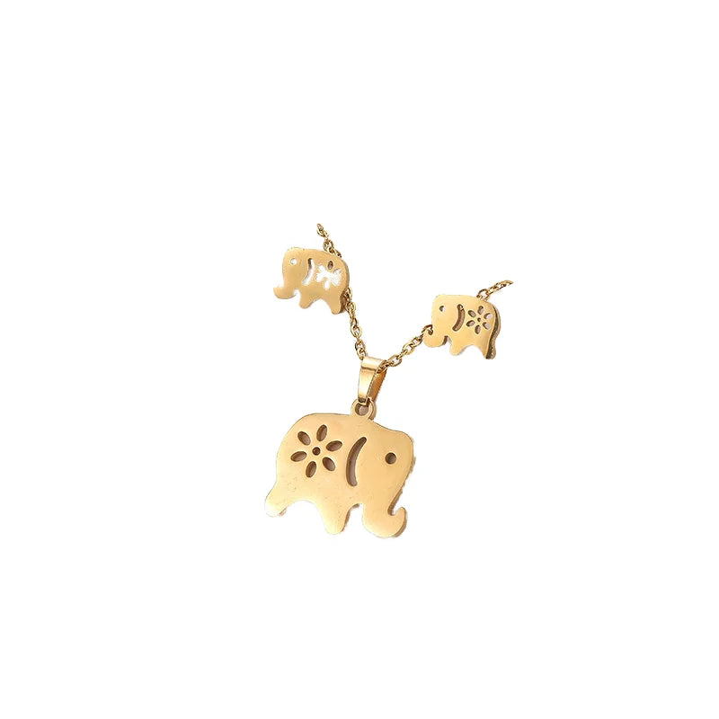 Butterfly Earnail Necklace Set Stainless Steel Geometric Shape Heart Collar Chain Two Piece Sets for Women Girls Fashion Jewelry