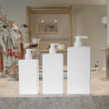 HPDE Multi-Capacity Cosmetic Oil Pump Bottles 200ml-750ml White Square Plastic Shampoo Bottles for Skin Care Serum