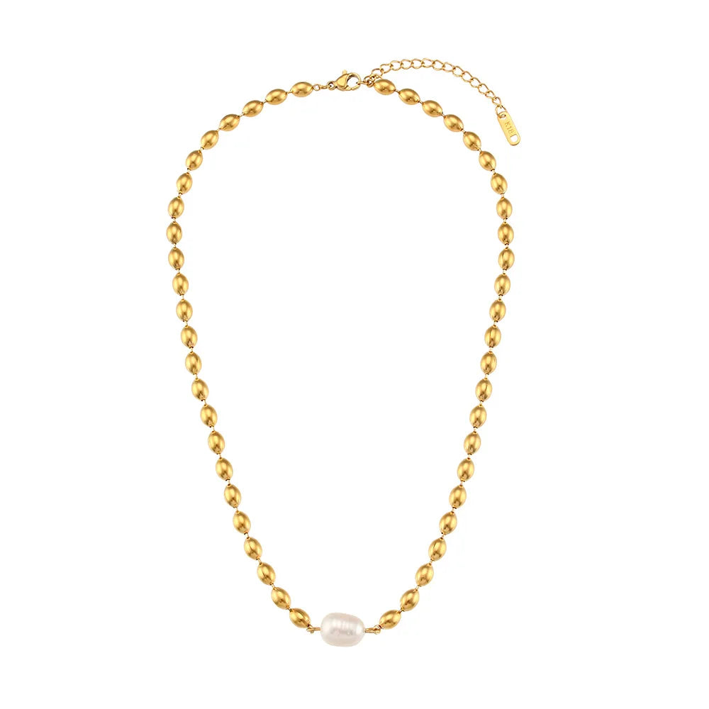 Elegant Gifts Jewelry Hip Hop Gold Plated Oval Steel Bead Jewelry Fashion Pearl Bracelet Necklace for Women Girls