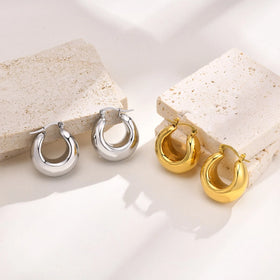 Fashion Jewelry 18K Gold Plated Stainless Steel Crescent Moon Hollow Thick Chunky Huggie Hoop Tarnish Free Women Earrings 2003