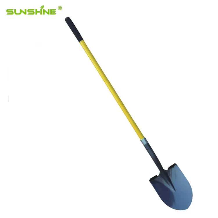 SUNSHINE Iron Digging Shovel Head Metal Spade Shovel 45Mn Carbon Steel Fried Steak Shovel with Long Fiberglass Handled