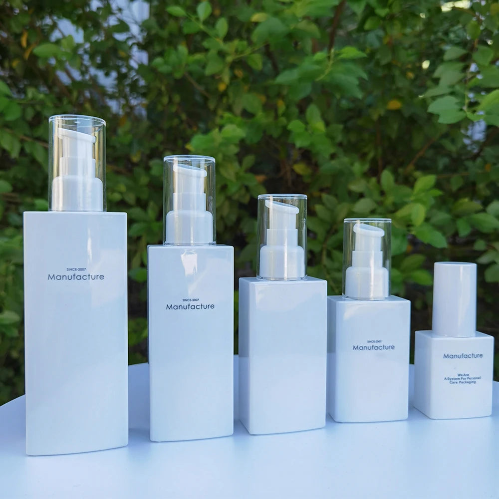 Luxury Cosmetic Lotion Skin Care Serum Bottle Set 50ml 200ml Square Shape Custom Color Logo Pump Sprayer PETG Packaging