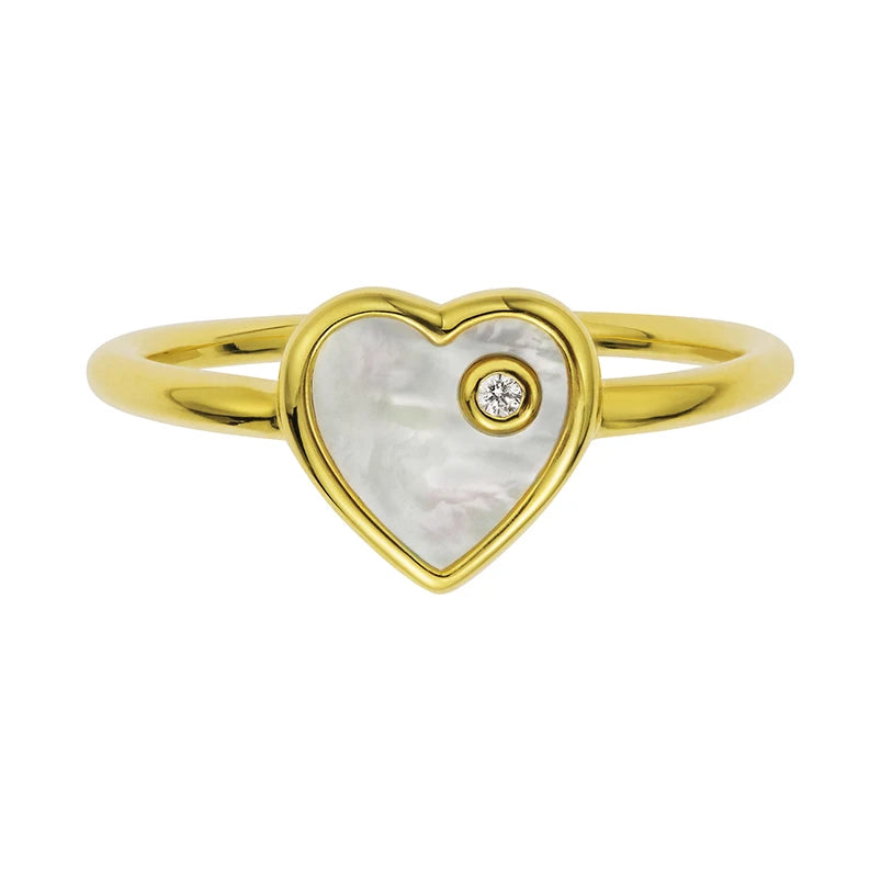 Gemnel Fashion 925 Silver 18k Gold Vermeil Diamond Mother of Pearl Heart Band Rings