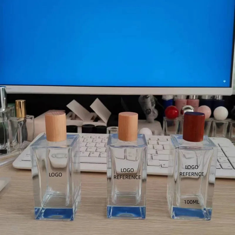 Ready Stock 30ml 50ml 100ml Thick Glass square Perfume Bottle with Beech Three Color Cap