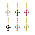 EH1212 Luxury 925 Sterling Silver Drop Earring for Woman Men Girls Colorful CZ Cross Shape Earrings Gothic Jewelry Daily Wear
