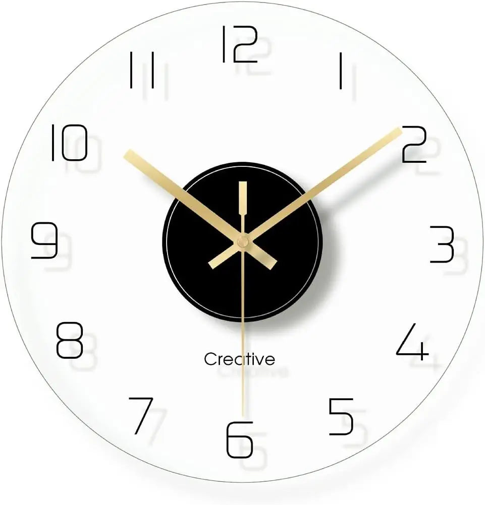 12-Inch Round Acrylic Wall Clock Silent Non-Ticking Transparent Decorative Clock for Living Room Office Black
